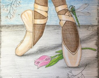 Dragonfly Pointe 10x10" color pencil on white wash wood by LauriJon™ Design Studio