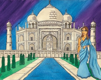 Taj Mahal Women Of Travel - Agra, Taj Mahal Watercolor Woman by LauriJon™ Design Studio