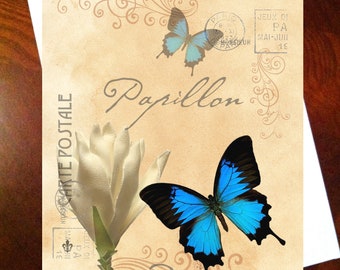 Butterfly Set of (6) Floral Postal Papillon Blank Card by LauriJon™ Design Studio