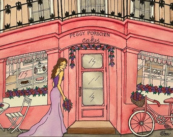 London Women Of Travel Peggy Porschen Cakes Original Watercolor Woman by LauriJon™ Design Studio