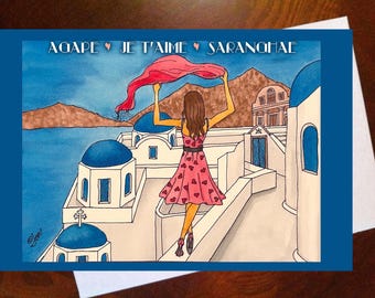 Cartão de Dia dos Namorados - Edição Limitada - Santorini - por LauriJon™ Design Studio
