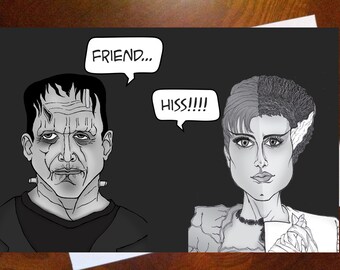 Frankenstein  and Mary Shelley/Bride Valentine Dialogue Bubble™ Card by LauriJon™ Studio City