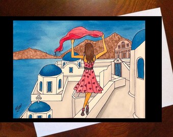 Santorini Greece Women Of Travel Santorini Greeting Card by LauriJon™ Design Studio