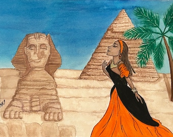 Giza Sphinx Women Of Travel - Giza, Sphinx Watercolor Woman by LauriJon™ Design Studio