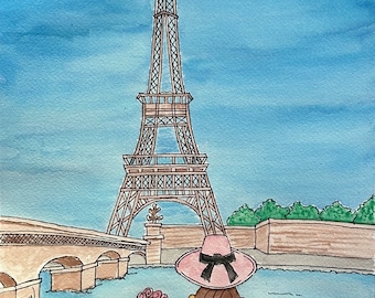 Eiffel Tower Paris Women Of Travel Paris Original Watercolor Woman by LauriJon™ Design Studio