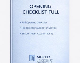 Lista de verificación completa para la apertura de un restaurante / Plantilla de procedimiento de apertura completo / Herramienta para gerentes
