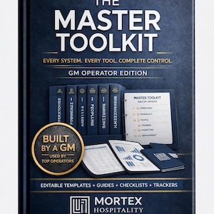 May include: A navy blue book titled "The Master Toolkit" with white text. The book includes the text "Every System. Every Tool. Complete Control." and "GM Operator Edition." It features a gold emblem that reads "Built by a GM, Used by Top Operators."