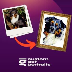 Retrato realista de mascota montado sobre panel de madera: pintura gouache colorida personalizada