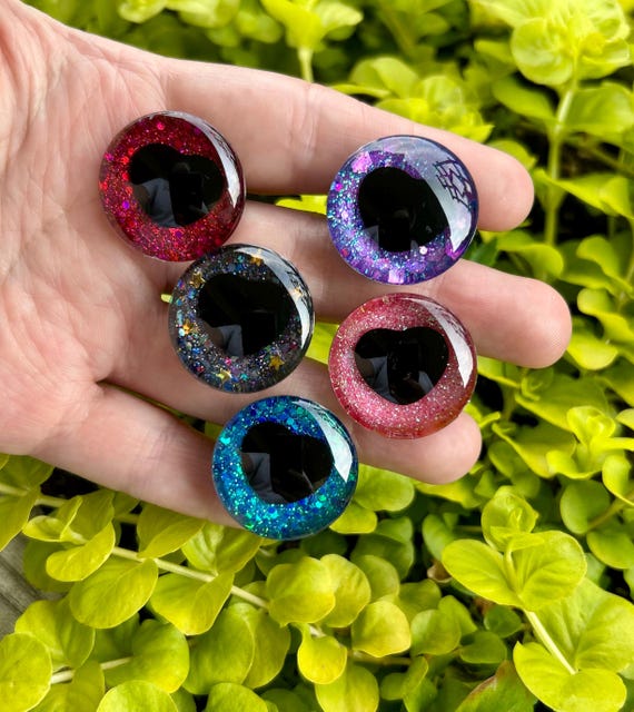 Hand Painted glitter Safety Eyes, sinker style-heart shaped pupil, 25 mm