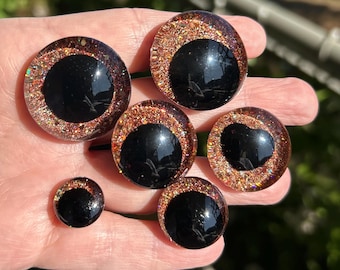 Braune Glitzer Sicherheitsaugen, Platt-Stil, mehrere Größen, UV-Resin, Glitter,