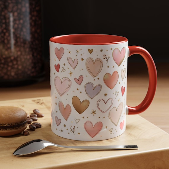 Romantic Heart Coffee Mug, Cute Gift for Her, Love Themed Drinkware, Valentine's Day Gift, Cozy Atmosphere