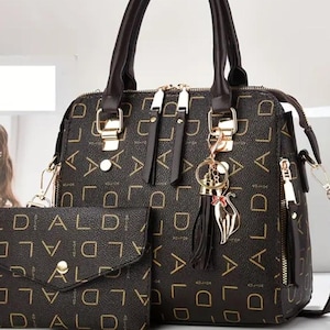 Coffee-Colored Faux Leather Tote: Women&#39;s Handbag with Tassel