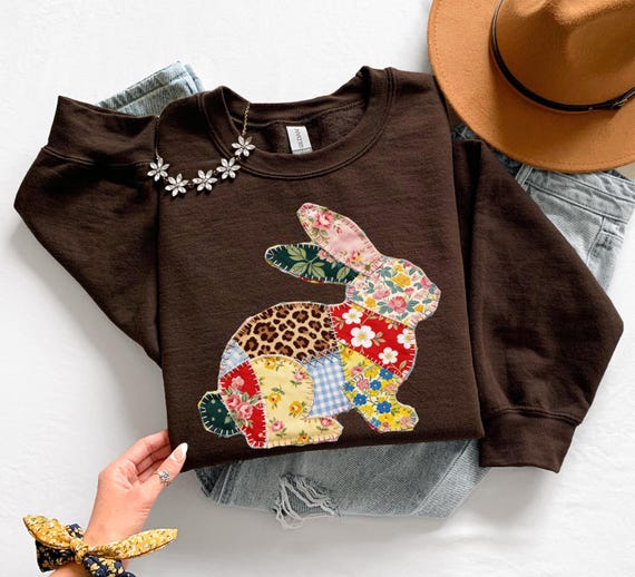 Faux Patchwork Easter Bunny Sweatshirt, Floral Bunny Sweatshirt, Patchwork Bunny, Bunny Coquette Easter, Easter shirt, Easter Sweatshirt