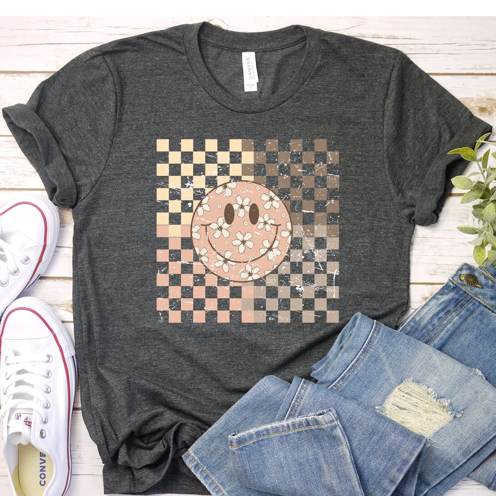 Checkered Smile Comfort Color Tee main image 1