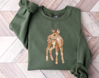 Floral Baby Deer Sweatshirt | Floral Fawn Crewneck | Botanical Doe Deer Shirt | deer sweatshirt | Woodland Animal | Cottagecore Sweatshirt