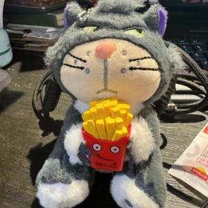 Crossbody Phone Clip Rope Strap Flexible Adjustable Handmade Holder Carrier Cartoon French Fries Chips Cat Plush (Not Included Phone Case)