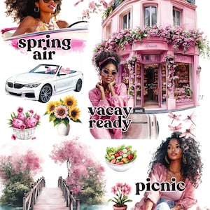 Her Blush & Blooms Digital Stickers - Pre-Cropped Digital Watercolor Black Girl Digital Stickers  - Goodnotes Sticker Sheets - Aesthetic
