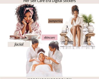Digitale stickercollectie uit haar Self Care-tijdperk | Black Girl Self Care digitale plannerstickers voor Goodnotes en digitale planners