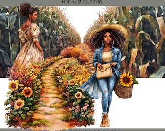 Her Rustic Charm | Digital Black Girl Stickers for Goodnotes, iPad & Digital Planners/ Digital Stickers/ Black Girl Magic/ Fall Stickers