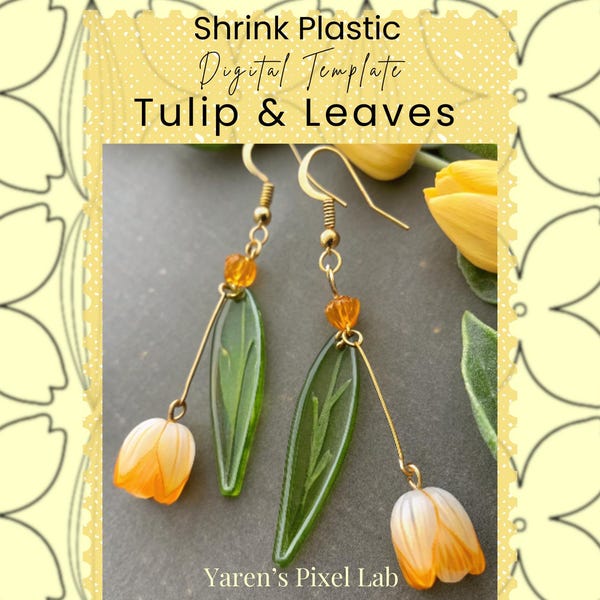 Tulip Shrink Plastic Digital Template | DIY Shrink Plastic Flowers | Printable Tulip Craft File | Jewellery & Keychain Making | Tulip SVG
