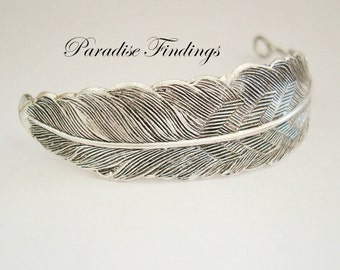 Silver Ox Bracelet Jewelry Supply, Feather Cuff Component, Rings Added For A Professional Look, Hand Made, USA Brass