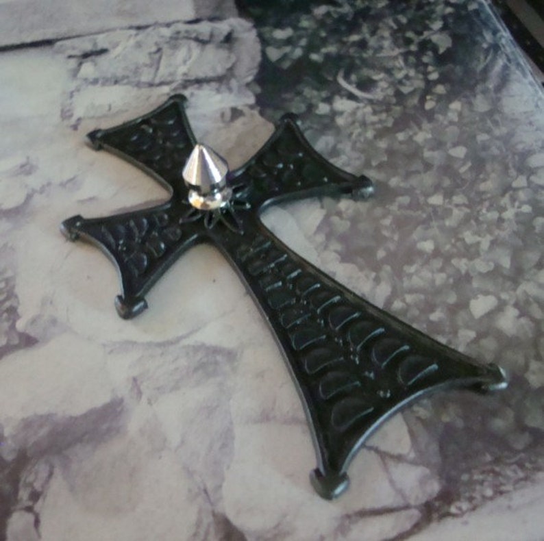 Punk Spiked Cross, Dark Gothic Pendant, Large Detailed Hand Made Jewelry, Necklace Supply image 1