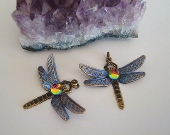 Dragonfly Jewelry Supply, Custom Handmade, Iridescent Glass Jewel and Wings, Use as a Necklace Pendant Or Earrings, Just Add Findings