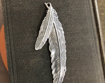 Feathers Big And Small Pendant. Lovely Angel Feathers, Custom Soldered Necklace Supply. Can Be Used As Charm For Decorative Dangle