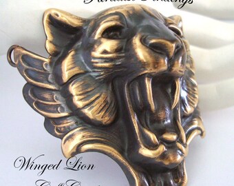 Winged Lion Bracelet Cuff Component, Rings Metal Bonded For A Professional Look To Your Designs, Gryphon Style, NOT RAW BRASS