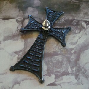Punk Spiked Cross, Dark Gothic Pendant, Large Detailed Hand Made Jewelry, Necklace Supply image 5