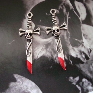 Gothic, Skull Swords, Bones Swords, Snake, Sword and With Blood Or Not, Necklace or Ear ring Supply, Pair of Metal Pendants image 2
