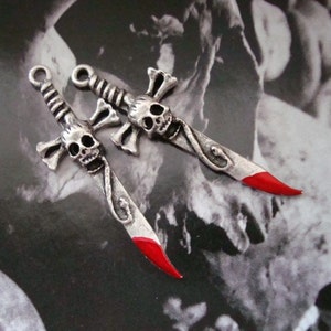 Gothic, Skull Swords, Bones Swords, Snake, Sword and With Blood Or Not, Necklace or Ear ring Supply, Pair of Metal Pendants image 4