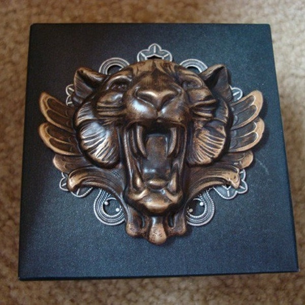 THE VICTORIAN ROAR, Winged Lion, Gryphon Like, Sterling Silver Filigree Backing, Metal bonded Not Glued, 2 3/4 Inches Wide