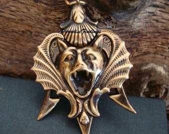 Devilish SCREAM Pendant, Victorian Gargoyle with Vintage Finsih, Soldered Not Glued