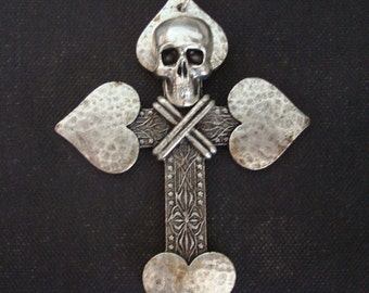 Skull Custom Necklace Or Pendant, Heart Cross and Skull Or No Skull Necklace Pendant, Gothic, Great Detailing of Silver Ox Metal