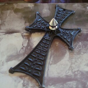 Punk Spiked Cross, Dark Gothic Pendant, Large Detailed Hand Made Jewelry, Necklace Supply image 2