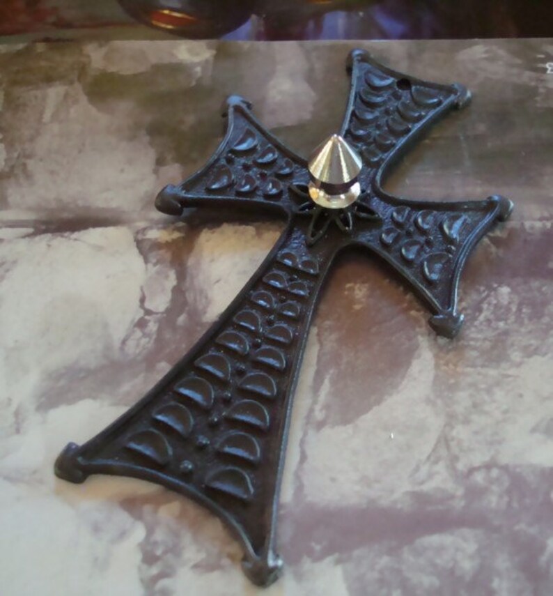 Punk Spiked Cross, Dark Gothic Pendant, Large Detailed Hand Made Jewelry, Necklace Supply image 2