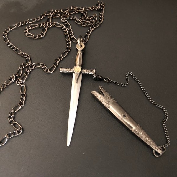 Reserved Ella Sword Necklace, Medieval SWORD And SCABBARD, Unique,  Wonderful Detailing, Blood Droplet Dangle, USA Vintage Replica Pendant