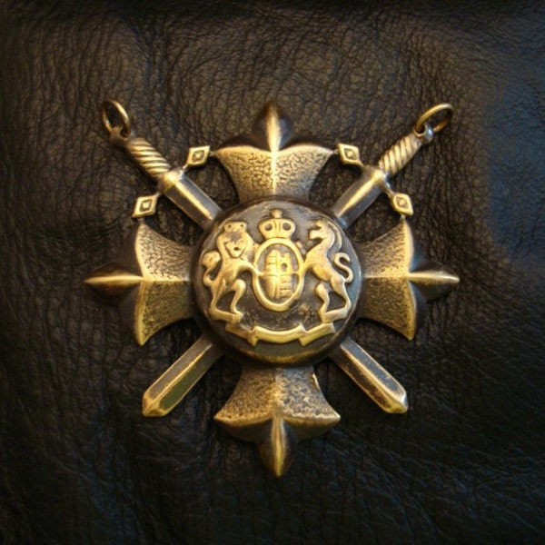 RENAISSANCE SWORD SHIELD Cross, Dual Ring Connector, Pendant