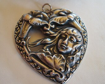 Victorian Beauty, Gorgeous Jewelry Supply, Thick Sterling Silver Ox , Custom, Victorian Heart, Floral, Silver Soldered No Glue, Handmade