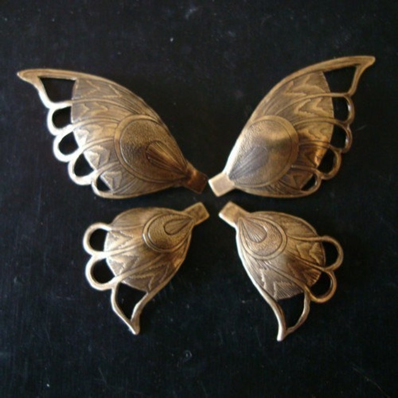 BRASS BUTTERFLY WINGS Lovely Vintage Patina Brass Stamping Etsy