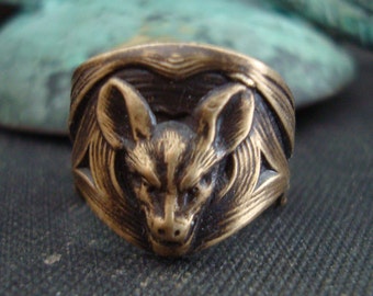 Bat Ring, Vampires Delight, Dark Vintage Ox Patina, Adjustable, USA Brass