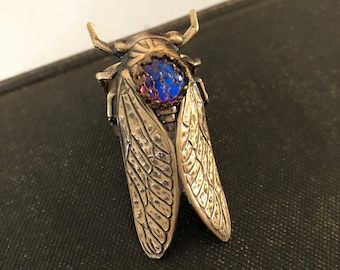 Ring, Cicada Bug, Jewelry, Dragon Skin Iridescent Jewel, Metal Bonded NOT Glued, NO Raw Brass In My Jewelry Designs,