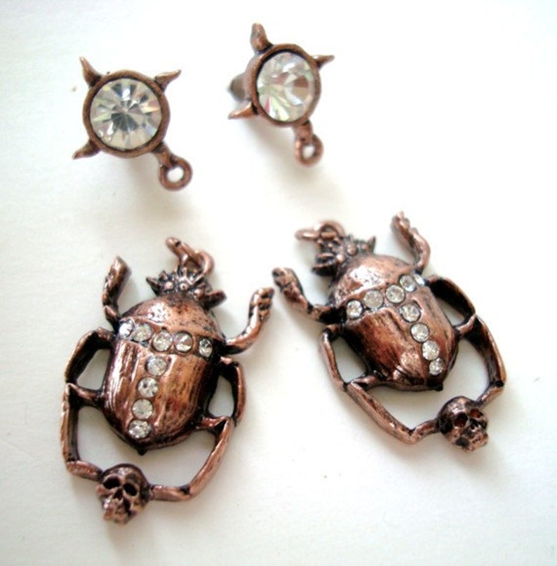 Beetle With Skull in Grasp Jewelry Findings Rhinestone Set | Etsy