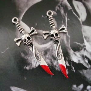 Gothic, Skull Swords, Bones Swords, Snake, Sword and With Blood Or Not, Necklace or Ear ring Supply, Pair of Metal Pendants image 3