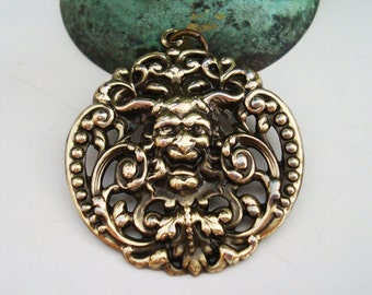Green Man, Quality Silver Ox Or Brass Ox, Jewelry Supply, Necklace Pendant, Brass Stamping, USA Made, NO Raw Brass Here