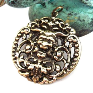 Green Man, Quality Silver Ox Or Brass Ox, Jewelry Supply, Necklace Pendant, Brass Stamping, USA Made, NO Raw Brass Here