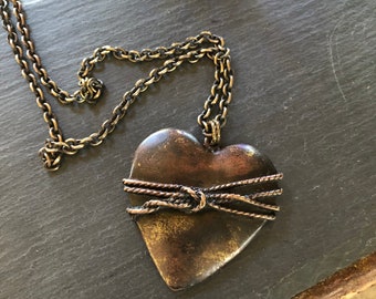 Vintage Heart Metal Pendant Necklace, Great Heart, Totally Unique, One of a kind,