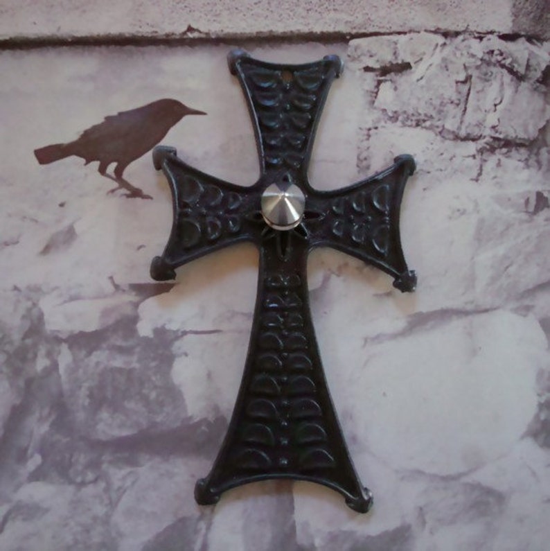 Punk Spiked Cross, Dark Gothic Pendant, Large Detailed Hand Made Jewelry, Necklace Supply image 4