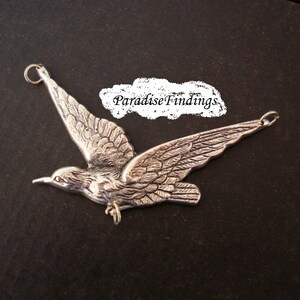 1 SILVER Left Flying Raven, Pendant or 3 Way Connector